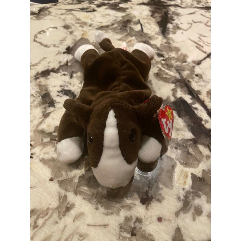NEW Ty Beanie Baby Bruno Chocolate Brown Bull Terrier Dog 9"